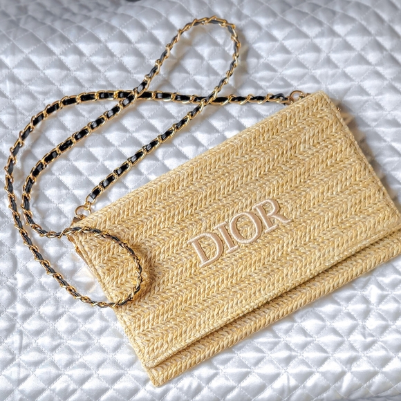 Dior Handbags - Authentic DIOR Raffia Clutch Handbag • Woven Straw • Chain Strap • Travel Purse